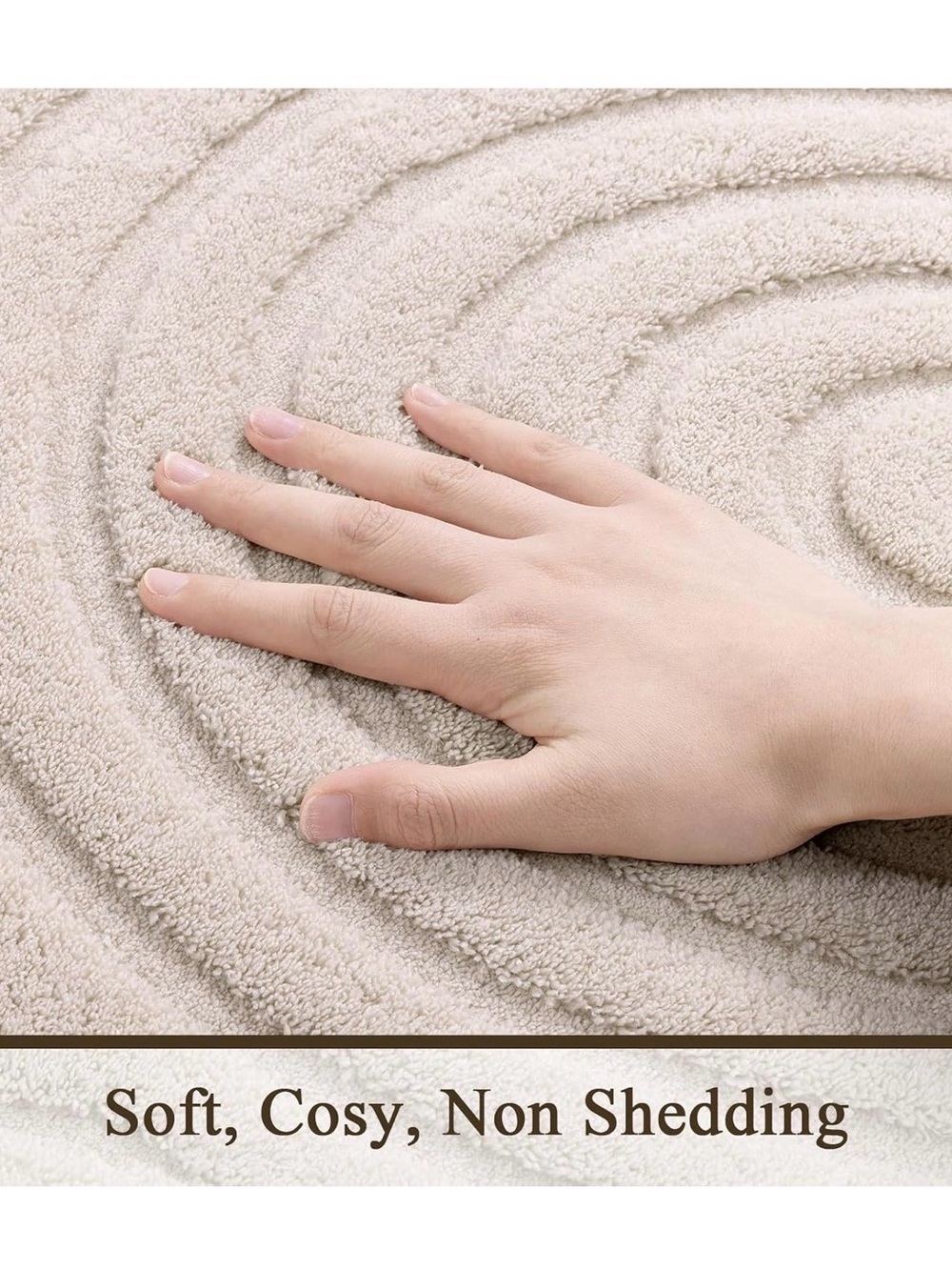 Beige Round Textured Geometric Super Soft Area Rug - Picture 4 of 7